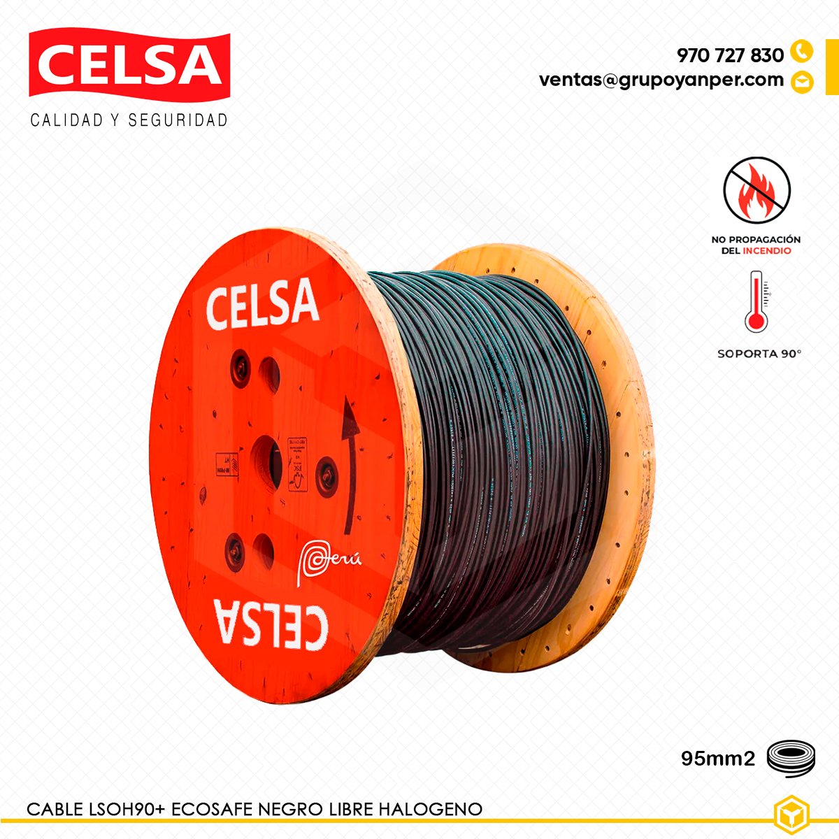 CABLE-LSOH90+-NEGRO-95 Alt text: Cable CELSA Ecosafe LSOH-90+ negro 95 mm² libre de halógenos.