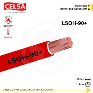 Alt text: Cable CELSA Ecosafe LSOH-90+ rojo 1,5 mm² libre de halógenos y baja emisión de humo.