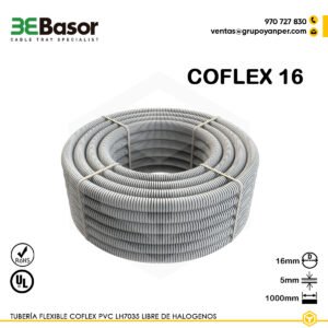 Tubería flexible COFLEX 16 mm en PVC LH7035 libre de halógenos para canalización eléctrica, referencia 206995.