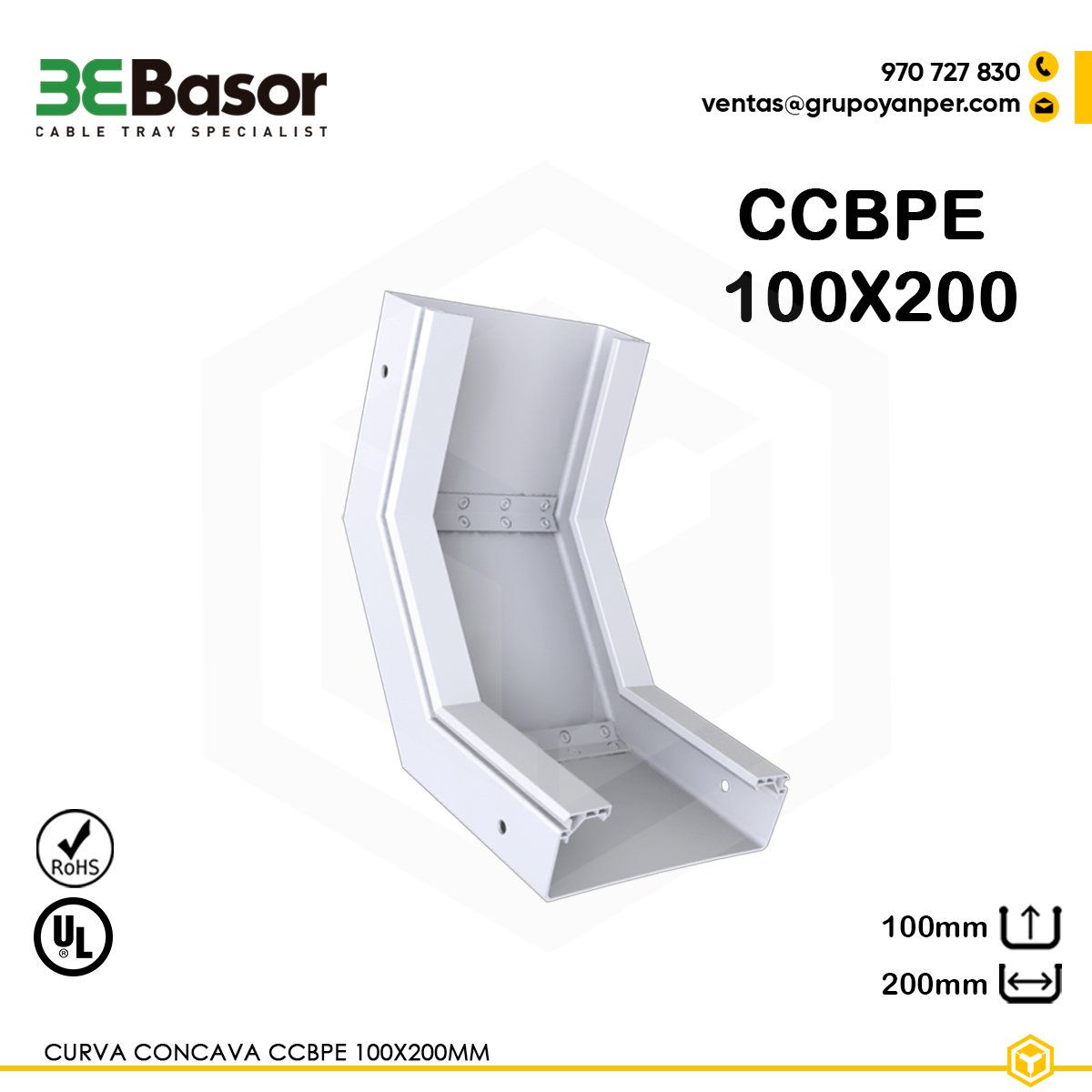 CURVA-CONCAVA-CCBPE-H100X200-BASOR Alt text: Curva cóncava CCBPE 100×200 mm Ref. 210107 en PVC M1 UV.