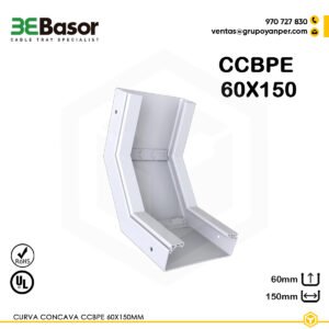 Alt text: Curva cóncava CCBPE 60×150 mm Ref. 210104 en PVC M1 UV para bandejas exteriores.