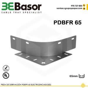 Pieza de derivación PDBFR 65 225032 para bandeja rejilla BASORFIL, accesorio electrozincado (EZ) que permite crear derivaciones en sistemas de bandeja, con alta fiabilidad estructural.