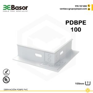 Derivación PDBPE PVC 100 mm Ref. 223022, accesorio en PVC M1 UV para ramificación de bandejas exteriores BPE, altura 100 mm, peso 0,08 kg/m.