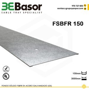 Fondo sólido FSBFR 150 GS Ref. 209659, accesorio en acero galvanizado (GS) para bandejas rejilla, largura 3000 mm, peso 0,61 kg/m, cierre robusto y limpio de la base.
