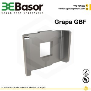 Grapa GBF 200337 para bandeja rejilla BASORFIL, accesorio electrozincado (EZ) de fijación de cables, con peso de 0,00741 kg/m.