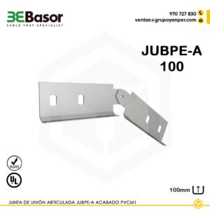 Junta de unión articulada JUBPE-A 100 en PVC M1 UV para bandejas exteriores BPE, altura 100 mm, referencia 205037, peso 0,16 kg/m.