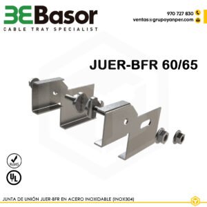 Junta de unión JUER-BFR INOX 304 207018 para bandeja rejilla BASORFIL, accesorio acero inoxidable AISI 304 con peso de 0,18 kg/m, ideal para uniones robustas y resistentes a la corrosión.