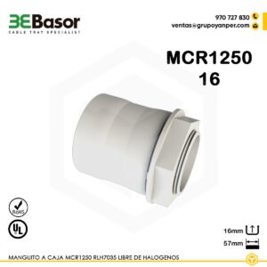 Manguito a caja MCR1250 16 en PVC LRH7035 libre de halógenos para tubos R1250 de 16 mm, referencia Basor.