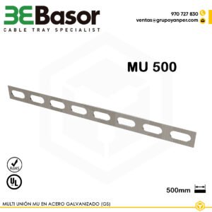 Multi-unión MU 500 GS 210357 para bandeja rejilla BASORFIL, accesorio en acero galvanizado (GS), unión múltiple de 275 mm de largo, peso 0,05 kg/m.