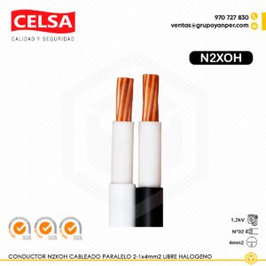Cable CELSA N2XOH cableado paralelo 2-1x4 mm², cobre electrolítico, aislamiento XLPE y cubierta LSOH libre de halógenos.
