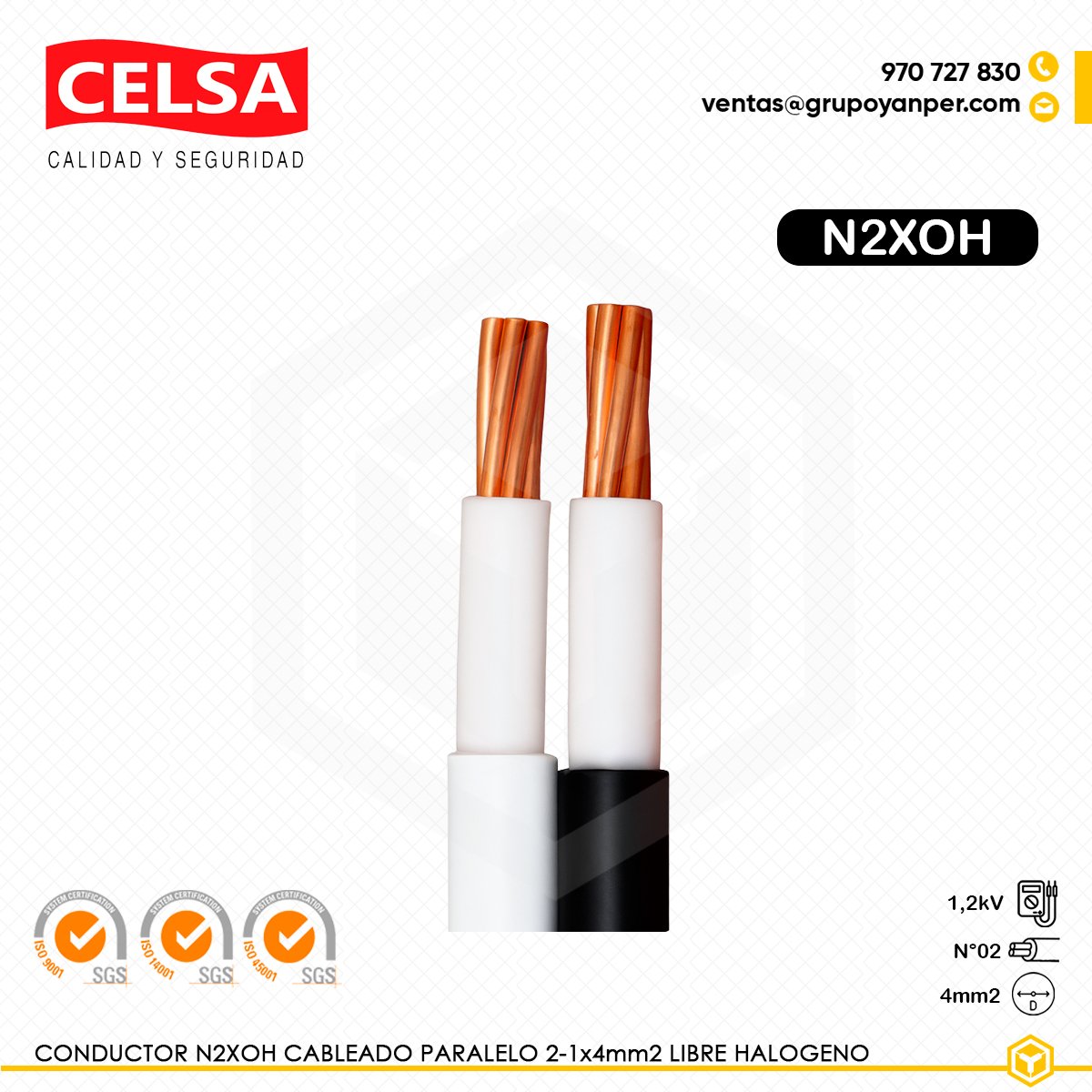 N2XOH-CABLEADO-PARALELO-2-1X4MM2 Cable CELSA N2XOH cableado paralelo 2-1x4 mm², cobre electrolítico, aislamiento XLPE y cubierta LSOH libre de halógenos.