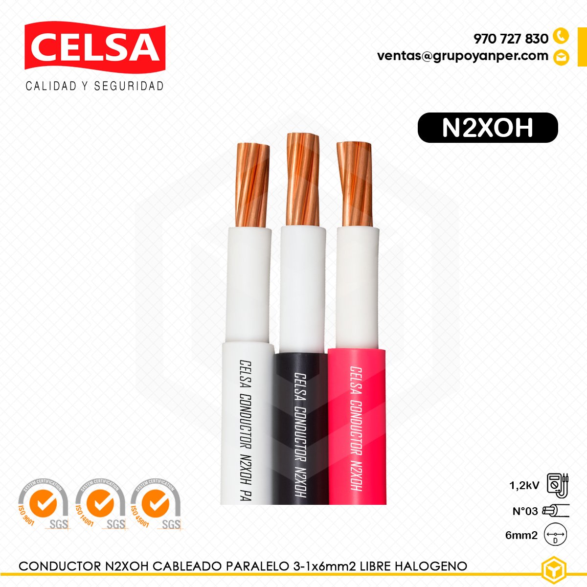 N2XOH-CABLEADO-PARALELO-3-1X6MM2 Alt text: Cable CELSA N2XOH cableado paralelo 3-1x6 mm² libre de halógenos.