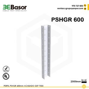 Perfil PSHGR 600 GSP 7035 en PVC para soporte reforzado de bandejas externas BPE, longitud 600 mm, referencia 217283, peso 2,05 kg/m.