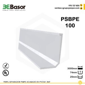 Perfil separador PSBPE 100 Ref. 210145, separador en PVC M1 UV para bandejas exteriores BPE, grosor 25 mm, altura 74 mm, largo 3000 mm, peso 0,20 kg/m.