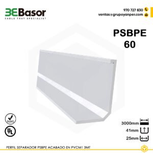 Perfil separador PSBPE 60 Ref. 210144, separador en PVC M1 UV para bandejas exteriores BPE, grosor 25 mm, altura 41 mm, largo 3000 mm, peso 0,20 kg/m.