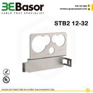 Salida de tubos STB2 GS (12–32 mm) Ref. 218798, accesorio en acero galvanizado (GS) para bandeja rejilla, diseñado para derivar tuberías con diámetro entre 12 y 32 mm.