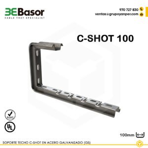 Soporte techo C-SHOT 100 GS Ref. 207235, soporte de fijación en acero galvanizado, longitud 100 mm, diseñado para montaje de bandejas portacables desde techo.