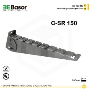 Alt text: Soporte pared C-SR 150 GS Ref. 218544, acero galvanizado, longitud 200 mm, tipo cartela para bandejas portacables.