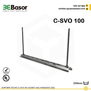 Soporte techo C-SVO 100 GS Ref. 203630, soporte metálico en acero galvanizado, longitud 250 mm, diseñado para fijación suspendida de bandejas portacables.