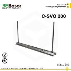 Alt text: Soporte techo C-SVO 200 GS Ref. 201074, acero galvanizado, longitud 350 mm, soporte mural reforzado para bandejas.
