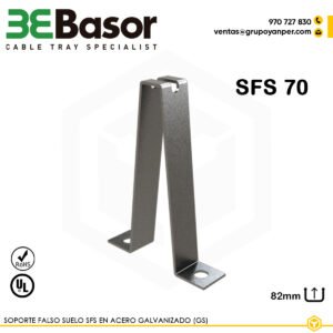 Soporte falso suelo SFS 70 GS 225381 para bandeja rejilla BASORFIL, accesorio en acero galvanizado (GS), altura 70 mm, con peso de 0,7 kg/m.