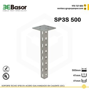 Alt text: Soporte techo SP3S 500 GC Ref. 217309, perfil 41×41 mm en acero galvanizado en caliente, longitud 550 mm.