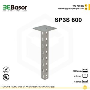Alt text: Soporte techo SP3S 600 EZ Ref. 218660, perfil 41×41 mm en acero electrozincado, longitud 650 mm.