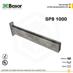 Alt text: Soporte pared SP8 1000 GC Ref. 209564, acero galvanizado en caliente, longitud 1000 mm, soporte reforzado para grandes cargas.