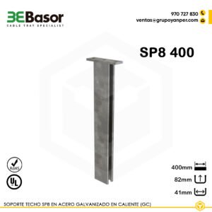 Soporte techo SP8 400 GC Ref. 209559, perfil 41 × 82 mm en acero galvanizado en caliente (GC), longitud 400 mm, diseñado para suspensión robusta de bandejas portacables.