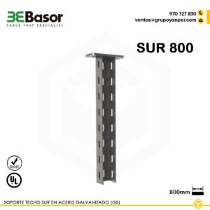 Alt text: Soporte techo SUR 800 GC Ref. 207488, acero galvanizado en caliente, longitud 800 mm, soporte robusto para bandejas suspendidas.