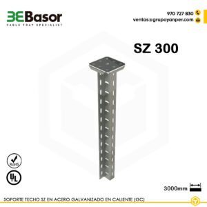 Soporte techo SZ 300 GC Ref. 201069, viga soporte en acero galvanizado en caliente (GC), longitud 350 mm, diseñado para suspensión estructural de bandejas portacables.