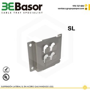 Suspensión lateral SL GS 200355 para bandeja rejilla BASORFIL, accesorio en acero galvanizado (GS) para fijación lateral segura, con peso de 0,08 kg/m.