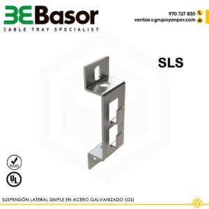 Suspensión lateral simple SLS GS 200360 para bandeja rejilla BASORFIL, accesorio en acero galvanizado (GS) de fijación sencilla, peso 0,06 kg/m.