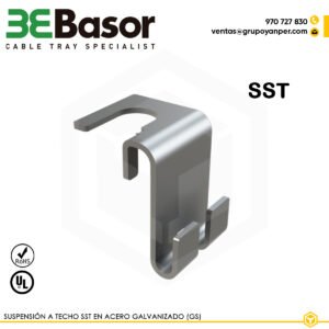 Suspensión a techo SST GS 205724, accesorio en acero galvanizado (GS) para bandeja rejilla BASORFIL, peso 0,03 kg/m.
