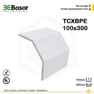 Tapa curva convexa TCXBPE 100×300 mm Ref. 210132, cubierta en PVC M1 UV para curva convexa de bandeja exterior, altura 100 mm, ancho 300 mm.