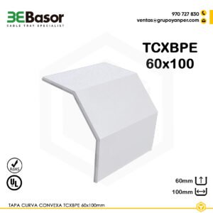 Tapa curva convexa TCXBPE 60×100 mm Ref. 210127, cubierta en PVC M1 UV para curva externa de bandeja exterior, altura 60 mm, ancho 100 mm.