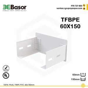 Alt text: Tapa final TFBPE PVC 60×150 mm Ref. 223024, cubierta en PVC M1 UV para bandeja de 150 mm.