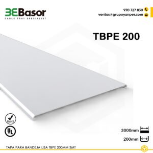 Alt text: Tapa TBPE 200 mm Ref. 210080, tapa en PVC M1 UV de 3 m para bandejas BPE en exteriores.