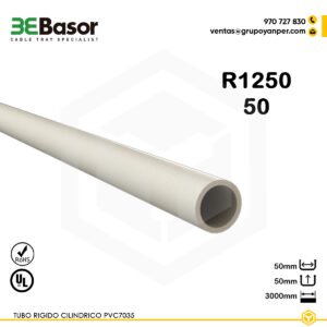 Alt text: Tubo PVC R1250 CLH 50×50 mm, longitud 3 m, acabado PVC7035, referencia 206465, peso 0,558 kg.