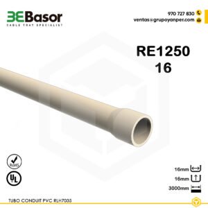 Alt text: Tubo PVC RE1250 RLH 16×16 mm, longitud 3 m, referencia 206453, peso 0,08 kg.
