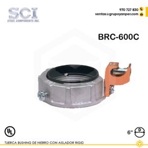 Alt text: Tuerca bushing BRC-600C de 6" zincada con aislador de cobre.