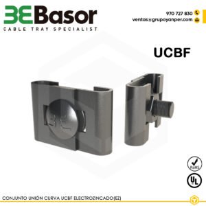 Unión curva UCBF 205059 para bandeja rejilla BASORFIL, accesorio electrozincado (EZ) para conexiones en curva, peso de 0,07 kg/m.