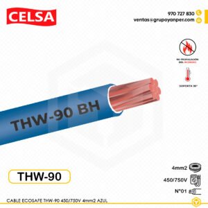 Cable CELSA Ecosafe THW-90 4mm² azul 450/750V, conductor de cobre con recubrimiento ecológico.