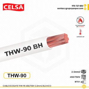 Cable CELSA Ecosafe THW-90 2.5mm² blanco 450/750V, conductor de cobre con aislamiento libre de halógenos.