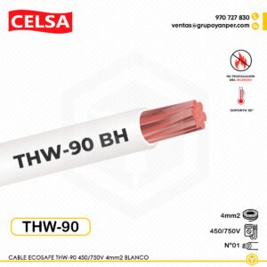 Cable CELSA Ecosafe THW-90 4mm² blanco 450/750V, cobre electrolítico clase 2.
