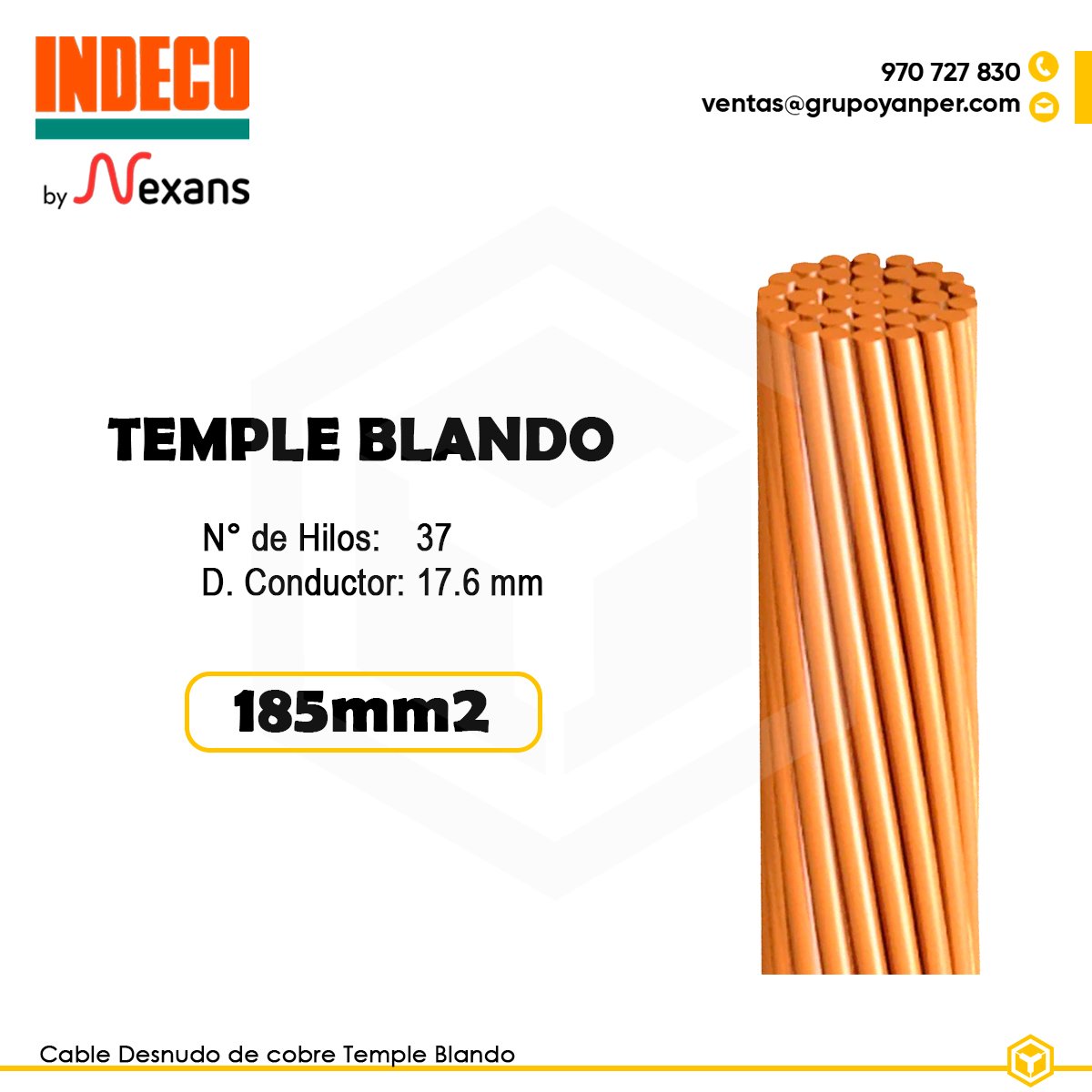 CABLE-DESNUDO-TEMPLE-BLANDO-185MM2 Alt text: Cable Desnudo de Cobre INDECO 185 mm² temple blando.