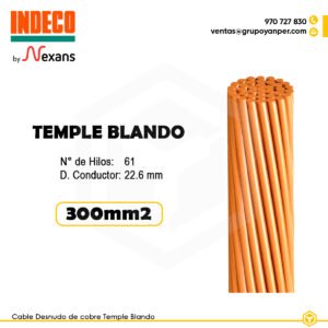 Alt text: Cable Desnudo de Cobre INDECO 300 mm² temple blando.