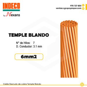 Alt text: Cable Desnudo de Cobre INDECO 6 mm² temple blando.