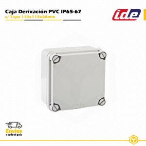 Caja de derivación IDE de PVC IP65-IP67 113 × 113 × 68 mm con tapa opaca y laterales lisos para instalaciones eléctricas de superficie.