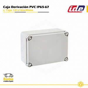 Caja de derivación IDE de PVC IP65-IP67 121 × 166 × 80 mm con tapa y entradas pretroqueladas para instalaciones eléctricas de superficie.